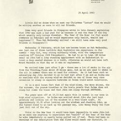 Letter - John and Zelma Gartner to friends, Ash Wednesday bushfires, Mt. Macedon, 25 April 1983
