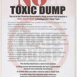 Poster - No Toxic Dump, Violet Town Action Group, 2004