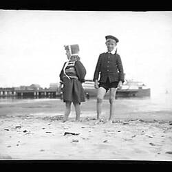 Glass Negative - Kathleen & Lawrence Beckett on Beach, Port Melbourne, Victoria, Sep 1899