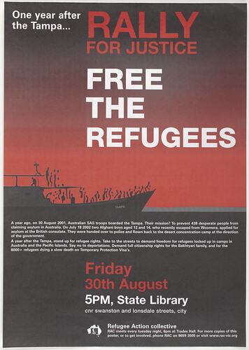 Poster - Rally for Justice Free the Refugees, Refugee Action Collective