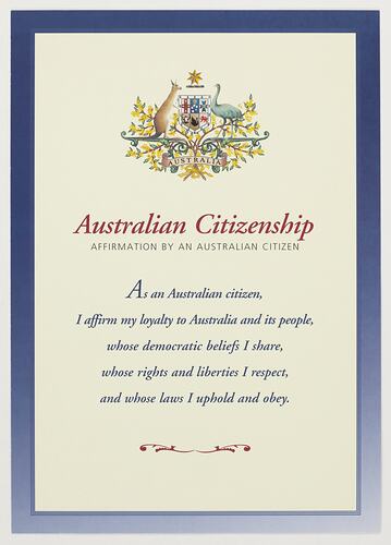 Certificate - Affirmation of Citizenship, Australian Citizenship Affirmation Pack, Department of Immigration