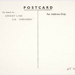 Reverse of blank postcard from the S.S. Oricades.