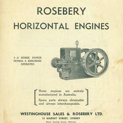 Descriptive Booklet - Westinghouse Sales & Rosebery Ltd, 'Rosebery' Horizontal Engines, Petrol & Kerosene, Sydney, New South Wales, 1937