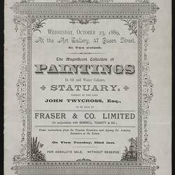 Catalogue - John Twycross, Sale of Paintings & Statuary, Fraser & Co., 23 Oct 1889