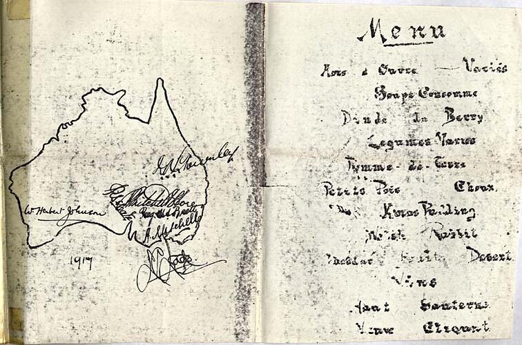 Photocopied document, Menu, 1917.