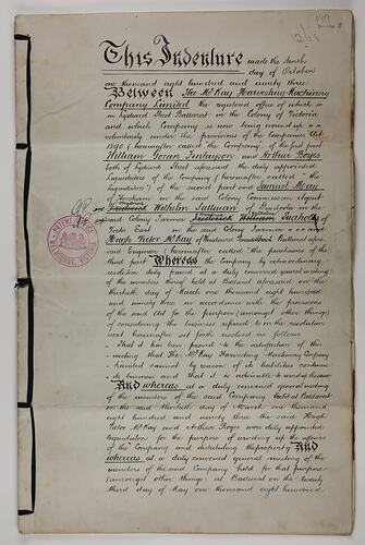 Agreement - Liquidation of McKay Harvesting Machinery Company, 1893-1894