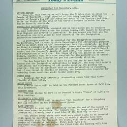 Information Sheet - P&O SS Stratheden, 'Today's Events', Indian Ocean, 6 Dec 1961