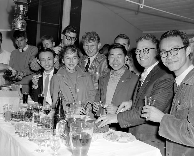 Phelan Ready Built Home, Crowd at a Bar, Mount Martha, Victoria, 13 May 1959