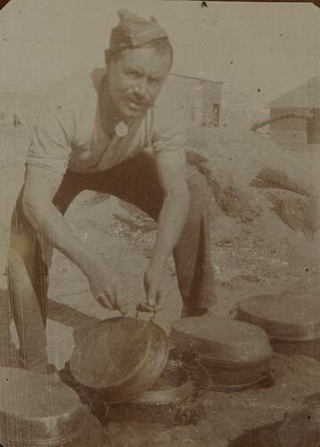 Soldier Preparing Food, World War I, 1914-1918