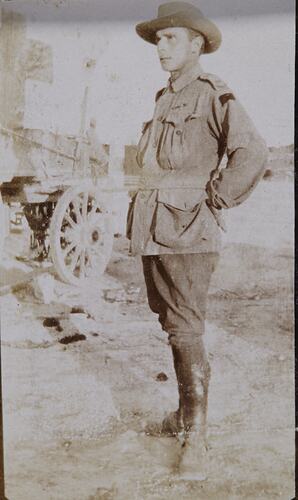 Soldier Standing Near Red Cross Ambulance Wagon, Egypt, circa 1915