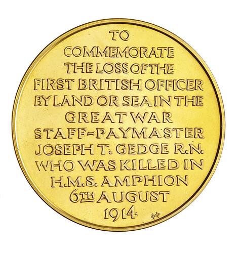 Medal - Death of First British Officer in World War I, Great Britain, 1914