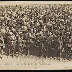 Postcard - Private Albert Edward Kemp to Annie Kemp, 'Australians Parading for the Trenches', circa 1916