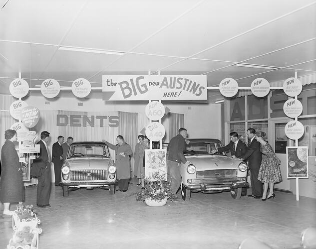 Dent's Garage, Automobile Showroom Display, Essendon, Victoria, 14 Aug 1959