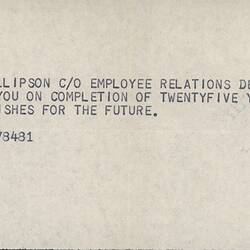 Telegram - Eastman Kodak Co to Brian Phillipson, Congratulations for Long Service, 26 Feb 1980