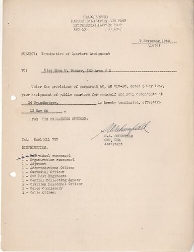 Letter - To Esma Banner from U.S. Army, Germany, 9 Nov 1950