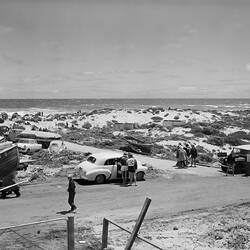 Negative - Cars & Boats Parked Along a Beach Road, Victoria, 13 Dec 1959