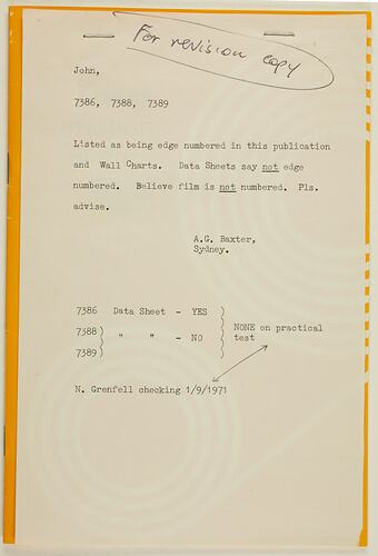 Brochure with typed note.