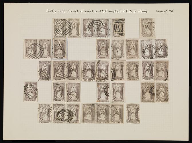 Stamp Album Page - Queen on Throne Series, Victoria, Australia, Johnston Stamp Collection, 1854