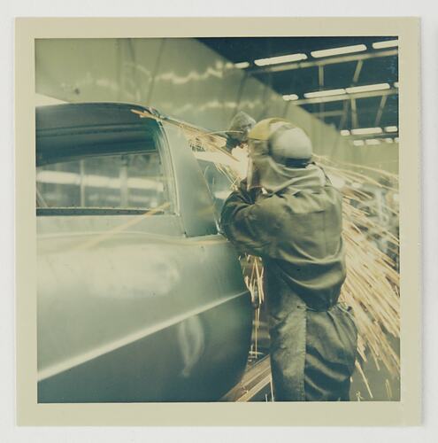 Slide 100, Worker Welding Car Body, Ford Motor Company Factory, Campbellfield, 'Extra Prints of Coburg Lecture' album, circa 1960s