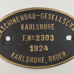 Locomotive Builders Plate - Maschinebau-Gesellschaft Karlsruhe, Karlsruhe, Germany, 1924