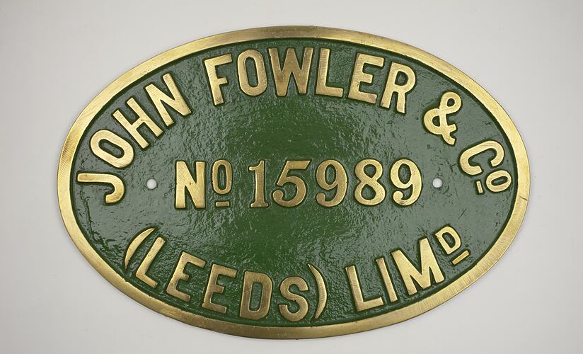Locomotive Builders Plate - John Fowler & Co., (Leeds) Ltd., Leeds, England, circa 1923