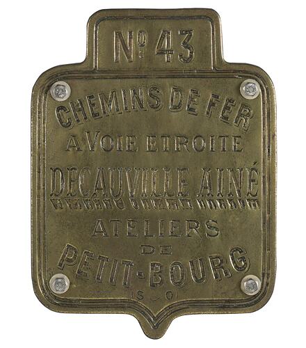Locomotive Builders Plate - Decauville Aine, France, 1886