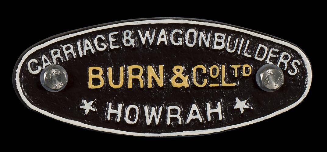 Rolling Stock Plate - J. Burn & Co., Howrah