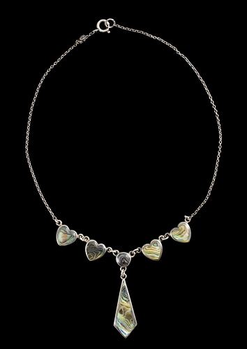 Necklace - Shell Pearl with Heart  & Teardrop Pendant, Bernice Kopple, circa 1960s-1980s