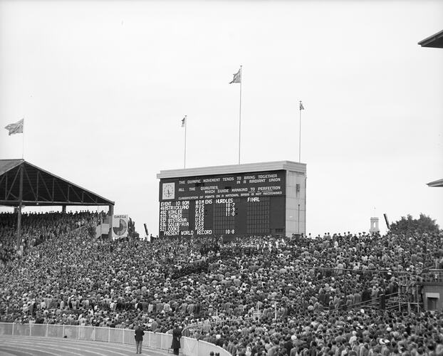 Scoreboard, Women's 80 Meters Hurdles Final, Olympic Games, Melbourne Cricket Ground, Melbourne, Victoria, 1956