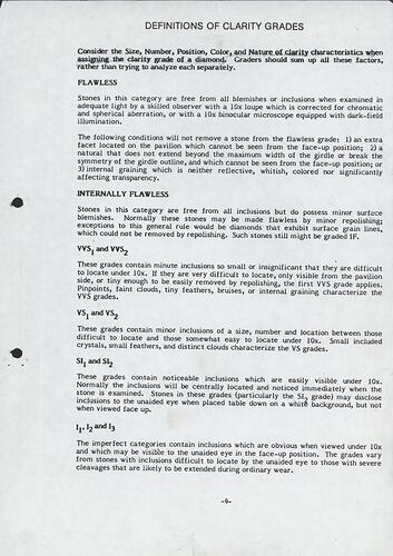 Definition of Clarity Grades - G.K. Jewellery, Melbourne, circa 1970-2000