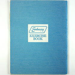 Blue back cover of exercise book.