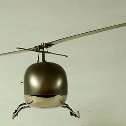 Chrome plated helicopter model. Front view.