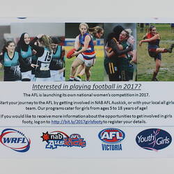Flyer - Girl Player Invitation, NAB AFL Auskick, AFLW, 2017