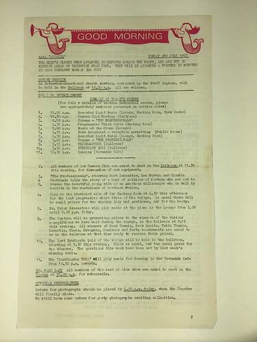 HT 54814, Newsletter -'Good Morning', SS Arcadia, 2 Jul 1967 (MIGRATION), Document, Registered