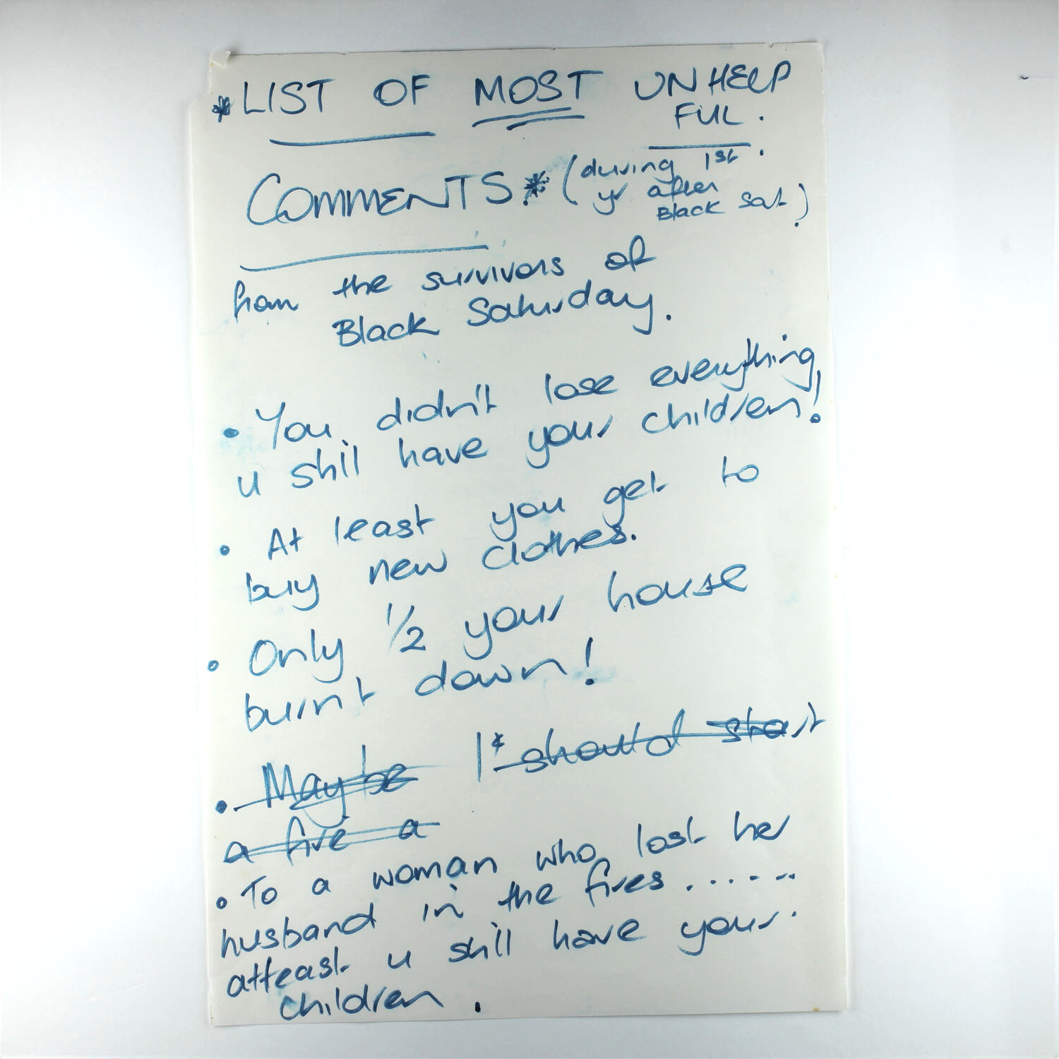 Poster Set - 'List of Most Unhelpful Comments', Hurstbridge, 2009