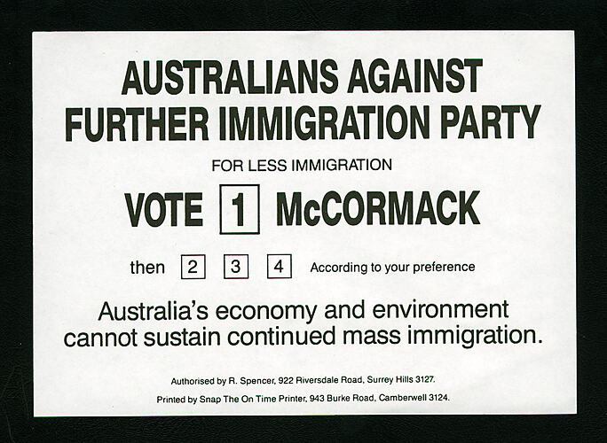 Leaflets - Australians Against Further Immigration Party