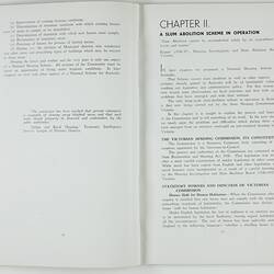 Open booklet with white pages and black printing.