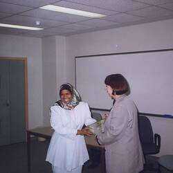 Digital Image - Waeza Osman Receiving Certificate, Graduation Day, Deakin University, Burwood, 1998