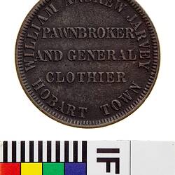 Token - 1 Penny, William Andrew Jarvey, Pawnbroker, Hobart, Tasmania, Australia, circa 1860