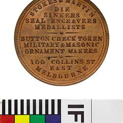 Token - 1 Penny, Maori Head, Stokes & Martin, Melbourne, Victoria, Australia, circa 1872