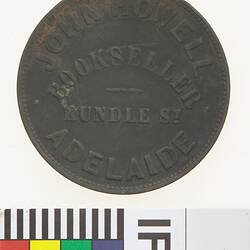 Token - 1 Penny, John Howell, Liverpool Cheap Book Depot, Adelaide, South Australia, Australia, circa 1858