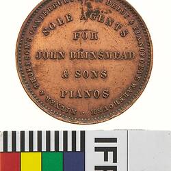 Token - 1 Penny, Milner & Thompson, Canterbury Music Depot, Christchurch, New Zealand, 1881