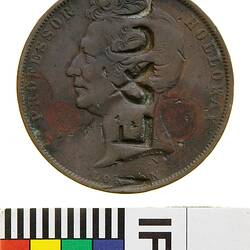 Surcharged Token - 1 Penny, Professor Holloway's, Pills & Ointment, London, W.E & Co, Australia, circa 1857