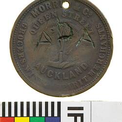 Surcharged Token - 'ADA' on 1 Penny, Morrin & Co, Auckland, New Zealand, circa 1858