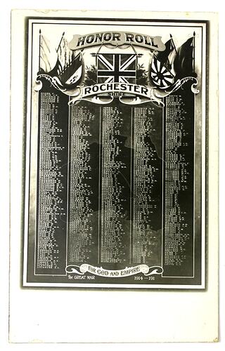 Postcard featuring an image of the Honor Roll