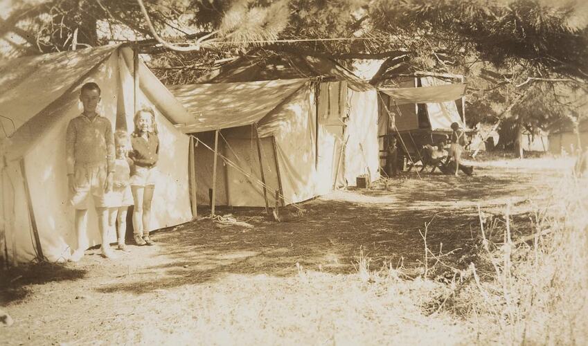Digital Photograph - A Boy & Two Girls at Family Camp Site, Flowerdale, 1946