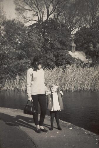 Digital Photograph - Woman & Girl Walking in Royal Botanic Gardens, South Yarra, 1964-1965