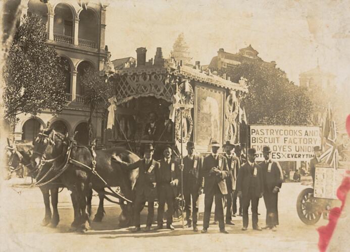 Digital Photograph - Swallow & Ariel Biscuit Staff Marching with Pastry Cooks & Biscuit Factory Employees Union, 8 Hour Day March, Melbourne, circa 1880s
