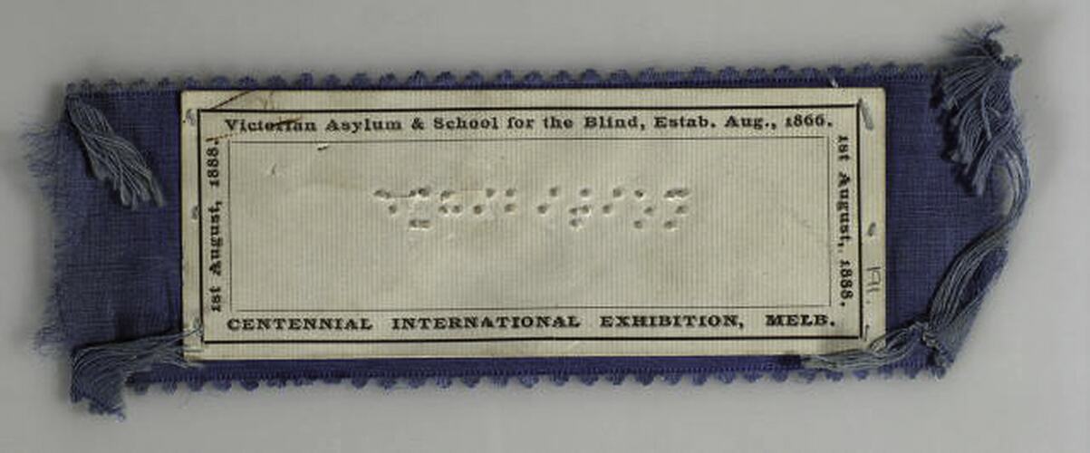 Bookmark - 1888 Centennial International Exhibition, braille