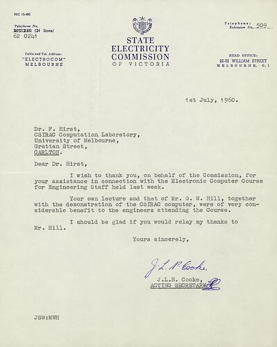 Typed letter on State Electricity Commission Victoria letterhead.